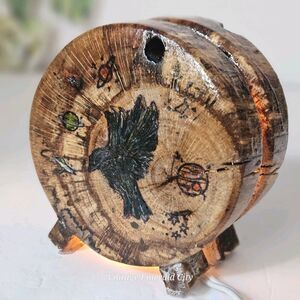 Vtg Wooden Carved Light Cutout Handmade-painted Table Lamp Nightlight Butterfly